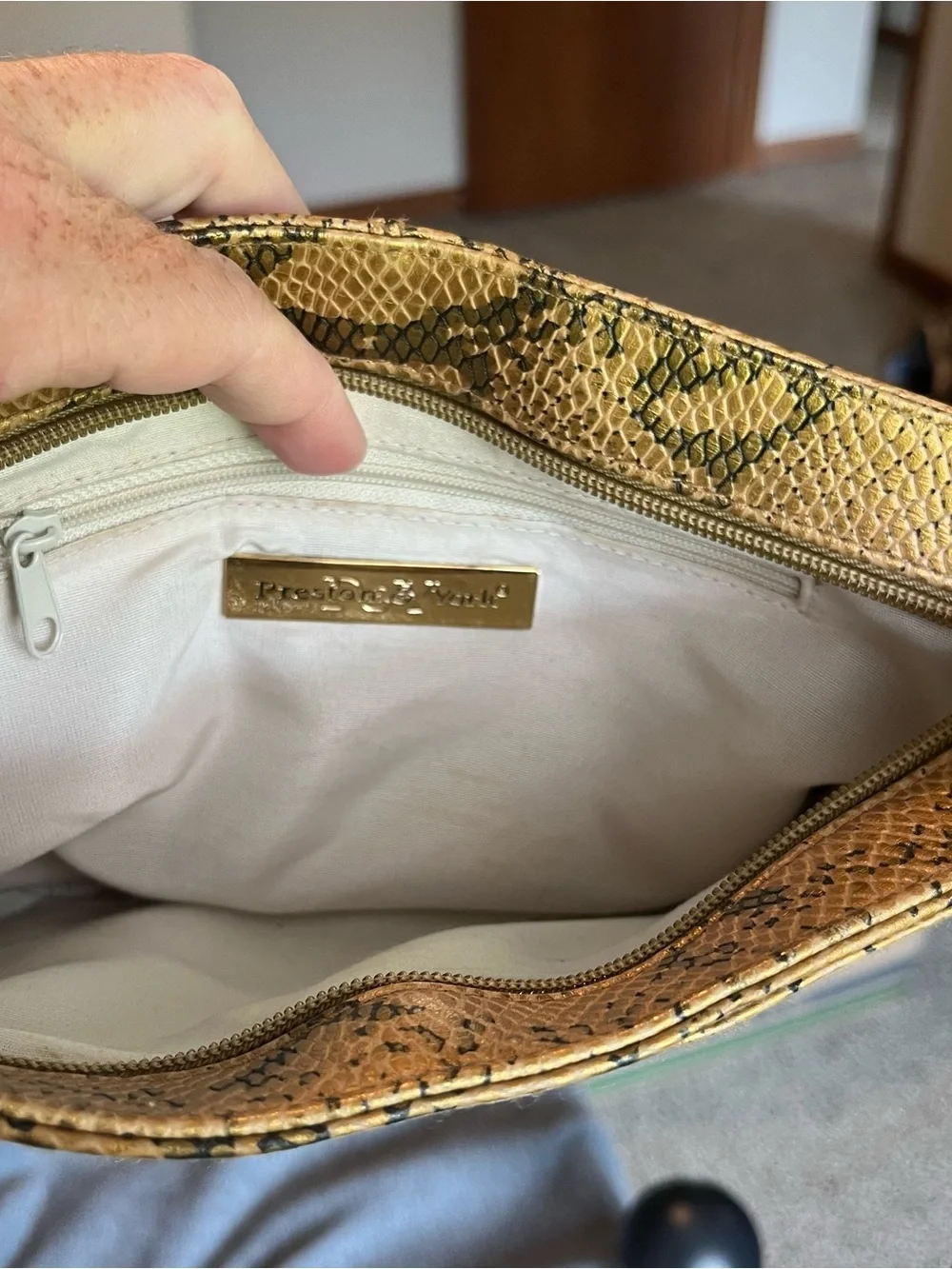 Preston & York Gold and Black Snake-Print Shoulder Bag